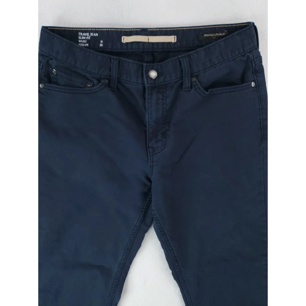 Banana Republic Travel Jean Mens 31x30 Navy Blue Slim Fit Tapered Chino Stretch